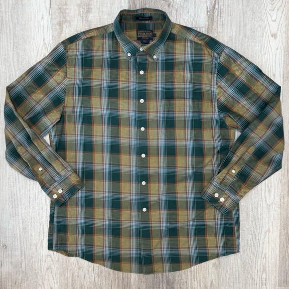 Pendleton Bridgeport Men's Green Blue Brown Long sleeve Plaid ShirtL Cotton